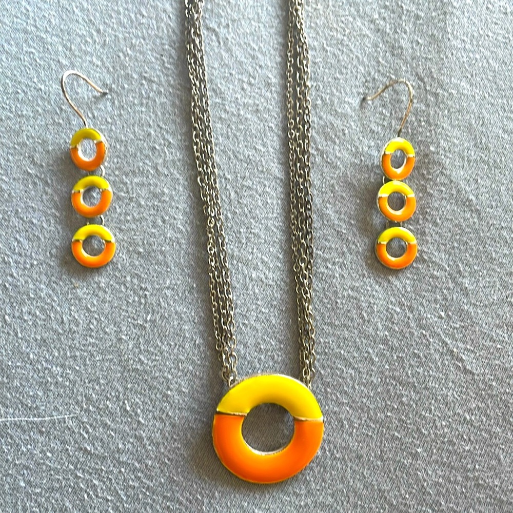 Orange and Yellow Silver Necklace/Earring Set